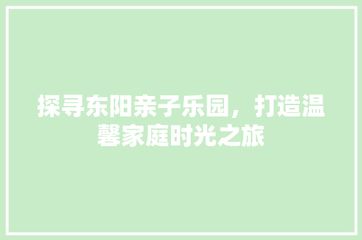 探寻东阳亲子乐园，打造温馨家庭时光之旅