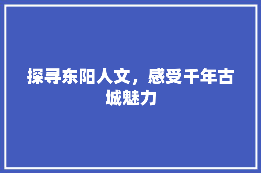 探寻东阳人文，感受千年古城魅力