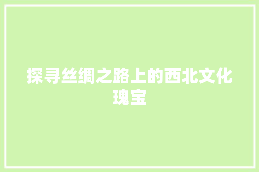 探寻丝绸之路上的西北文化瑰宝