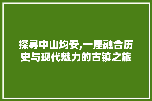 探寻中山均安,一座融合历史与现代魅力的古镇之旅