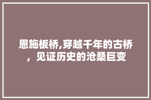 恩施板桥,穿越千年的古桥，见证历史的沧桑巨变