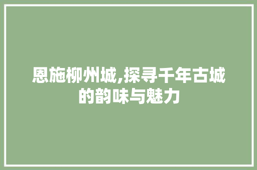 恩施柳州城,探寻千年古城的韵味与魅力