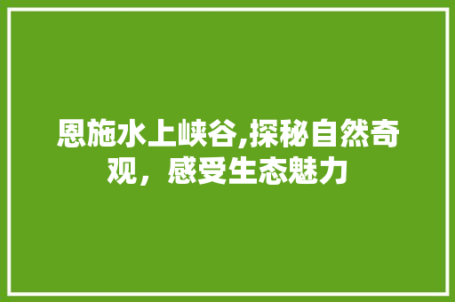 恩施水上峡谷,探秘自然奇观，感受生态魅力