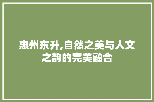 惠州东升,自然之美与人文之韵的完美融合