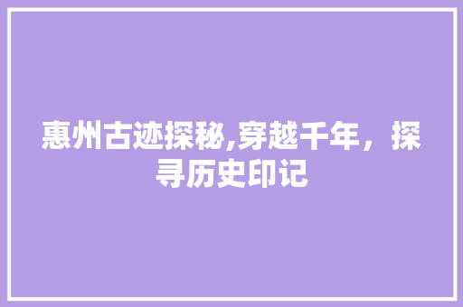 惠州古迹探秘,穿越千年，探寻历史印记