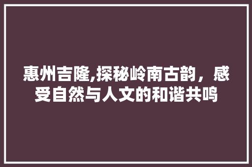 惠州吉隆,探秘岭南古韵，感受自然与人文的和谐共鸣