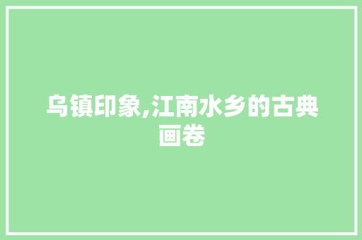 乌镇印象,江南水乡的古典画卷  第1张