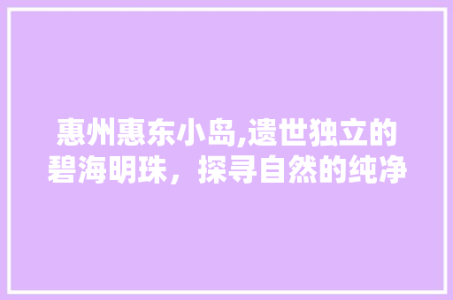 惠州惠东小岛,遗世独立的碧海明珠，探寻自然的纯净天堂