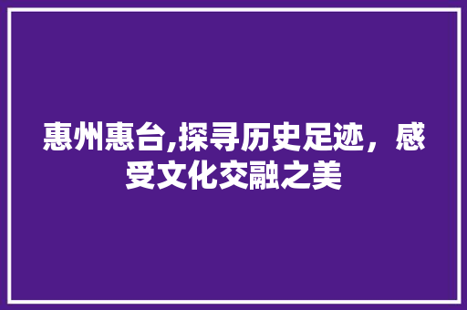 惠州惠台,探寻历史足迹，感受文化交融之美