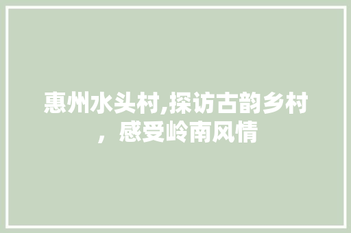 惠州水头村,探访古韵乡村，感受岭南风情