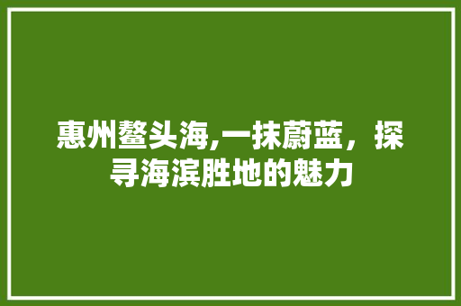 惠州鳌头海,一抹蔚蓝，探寻海滨胜地的魅力