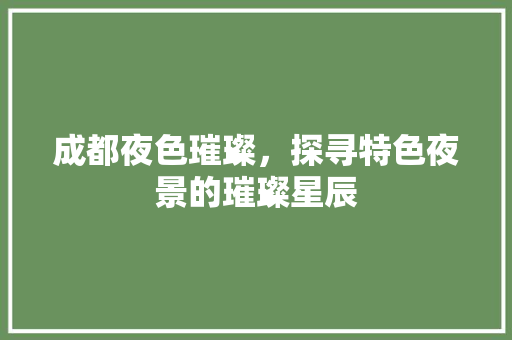 成都夜色璀璨，探寻特色夜景的璀璨星辰