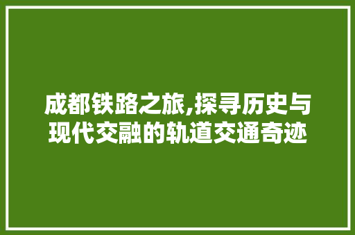 成都铁路之旅,探寻历史与现代交融的轨道交通奇迹