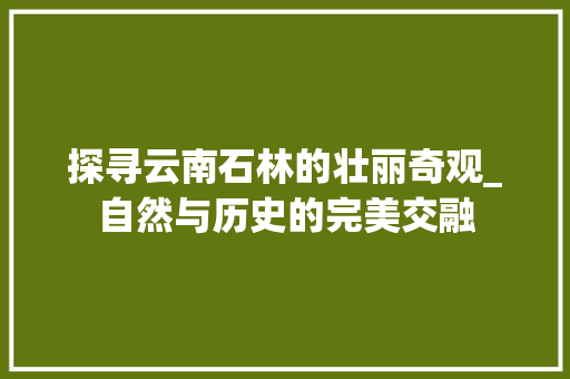 探寻云南石林的壮丽奇观_自然与历史的完美交融