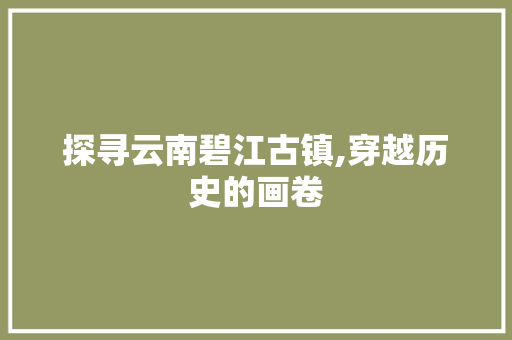 探寻云南碧江古镇,穿越历史的画卷