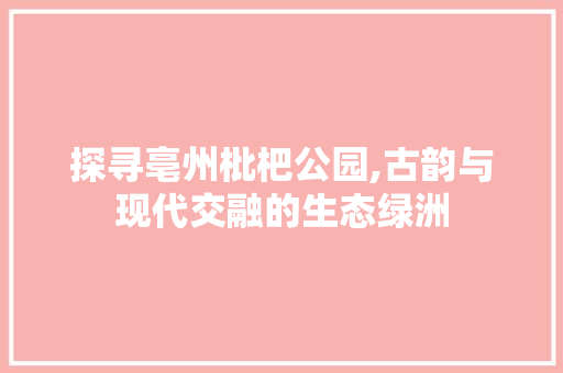 探寻亳州枇杷公园,古韵与现代交融的生态绿洲  第1张