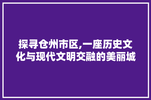 探寻仓州市区,一座历史文化与现代文明交融的美丽城市