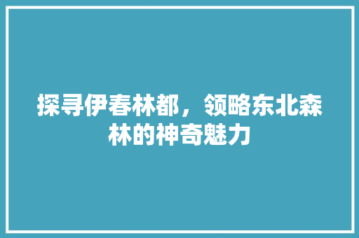 探寻伊春林都，领略东北森林的神奇魅力