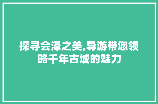 探寻会泽之美,导游带您领略千年古城的魅力