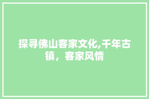 探寻佛山客家文化,千年古镇，客家风情