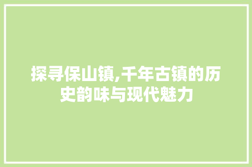 探寻保山镇,千年古镇的历史韵味与现代魅力