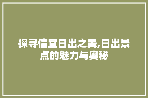 探寻信宜日出之美,日出景点的魅力与奥秘