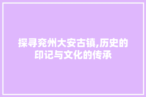 探寻兖州大安古镇,历史的印记与文化的传承