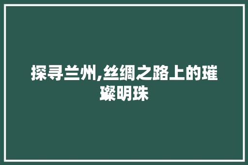 探寻兰州,丝绸之路上的璀璨明珠