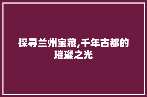 探寻兰州宝藏,千年古都的璀璨之光