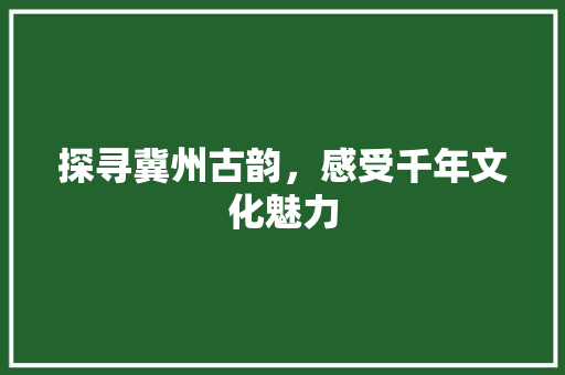 探寻冀州古韵，感受千年文化魅力