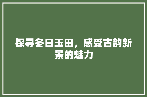 探寻冬日玉田，感受古韵新景的魅力