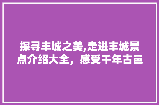 探寻丰城之美,走进丰城景点介绍大全，感受千年古邑的独特魅力