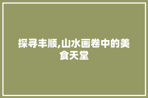 探寻丰顺,山水画卷中的美食天堂