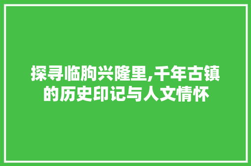 探寻临朐兴隆里,千年古镇的历史印记与人文情怀