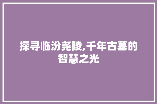 探寻临汾尧陵,千年古墓的智慧之光