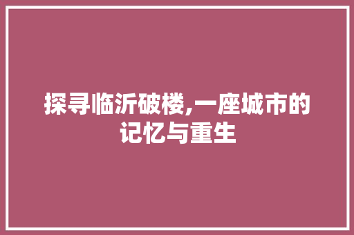 探寻临沂破楼,一座城市的记忆与重生