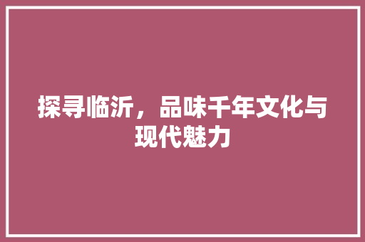 探寻临沂，品味千年文化与现代魅力