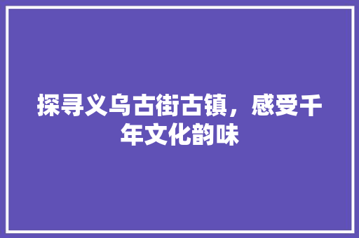 探寻义乌古街古镇，感受千年文化韵味