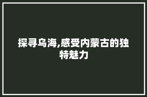 探寻乌海,感受内蒙古的独特魅力