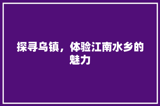 探寻乌镇，体验江南水乡的魅力