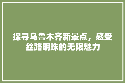 探寻乌鲁木齐新景点，感受丝路明珠的无限魅力