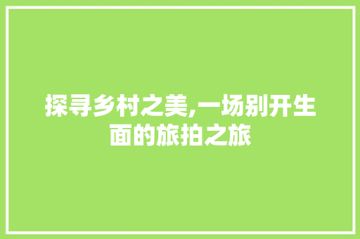 探寻乡村之美,一场别开生面的旅拍之旅