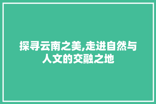 探寻云南之美,走进自然与人文的交融之地