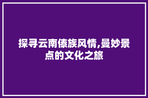 探寻云南傣族风情,曼妙景点的文化之旅