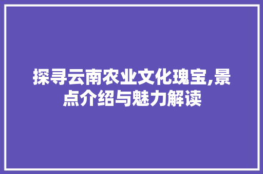 探寻云南农业文化瑰宝,景点介绍与魅力解读