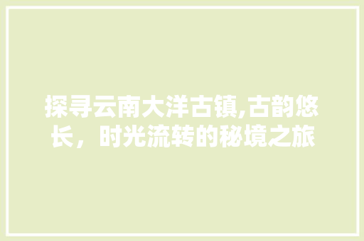 探寻云南大洋古镇,古韵悠长，时光流转的秘境之旅  第1张