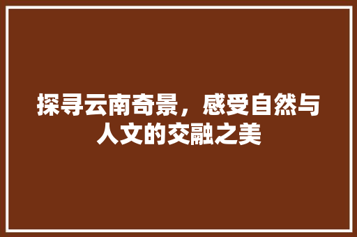 探寻云南奇景，感受自然与人文的交融之美