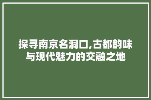 探寻南京名洞口,古都韵味与现代魅力的交融之地