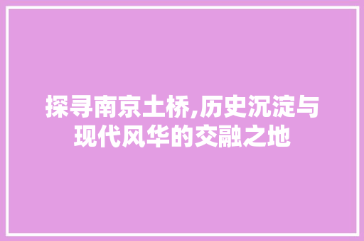 探寻南京土桥,历史沉淀与现代风华的交融之地