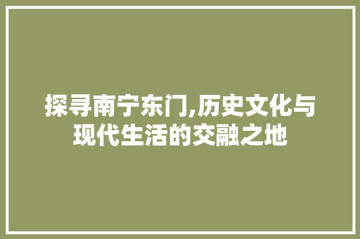 探寻南宁东门,历史文化与现代生活的交融之地